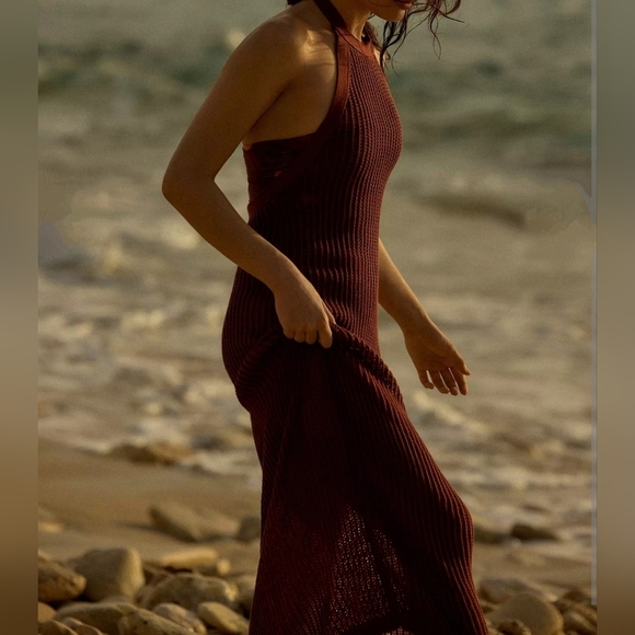 Beach Riot for Anthropologie Halter Crochet Cover-Up Dress, Reddish Brown, 1X - Picture 6 of 14